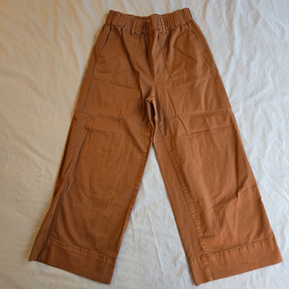 J. Crew Pull-On Wide Leg Chino Pant S - Elastic Waist EUC Burnt Orange